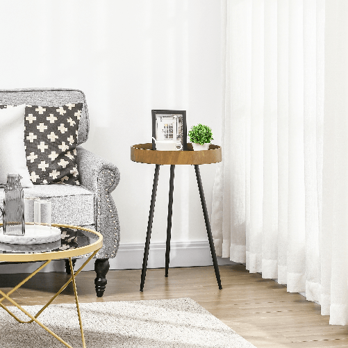 HOMCOM-Tavolino-da-Caffe-Stile-Industriale-con-Bordi-Rialzati-Legno-e-Acciaio-Ø40.6x61.5cm-Marrone-e-Nero