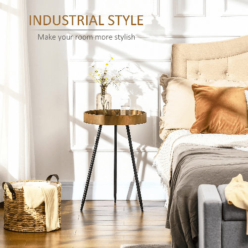 HOMCOM-Tavolino-da-Caffe-Stile-Industriale-con-Bordi-Rialzati-Legno-e-Acciaio-Ø40.6x61.5cm-Marrone-e-Nero