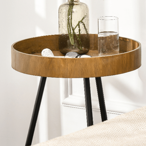 HOMCOM-Tavolino-da-Caffe-Stile-Industriale-con-Bordi-Rialzati-Legno-e-Acciaio-Ø40.6x61.5cm-Marrone-e-Nero