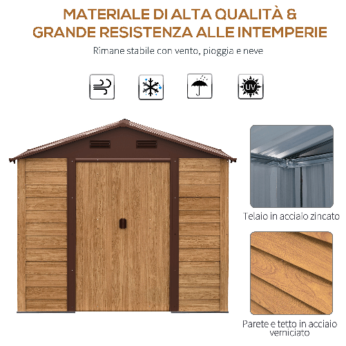 Outsunny-Casetta-da-Giardino-Porta-Attrezzi-con-Porte-Scorrevoli-e-Pareti-Effetto-Legno-152x235.7x208.7cm