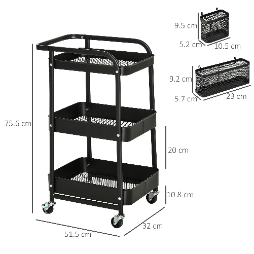 HOMCOM-Carrello-Portavivande-a-3-Livelli-con-Spazio-Multiuso-e-Ruote-in-Acciaio-e-Plastica-PP-51.5x32x75.6-cm