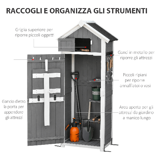 Outsunny-Casetta-da-Giardino-Porta-Attrezzi-in-Abete-con-Ripiano-Rimovibile-e-Tavolo-da-Lavoro-78x52.5x182-cm-Grigia