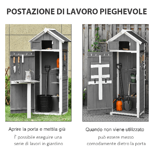Outsunny-Casetta-da-Giardino-Porta-Attrezzi-in-Abete-con-Ripiano-Rimovibile-e-Tavolo-da-Lavoro-78x52.5x182-cm-Grigia