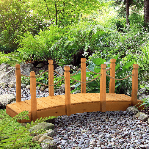 Outsunny-Ponticello-di-Legno-da-Esterni-con-Sponde-in-Canapa-Struttura-in-Legno-d-Abete-150x58x58.5cm-Arancione