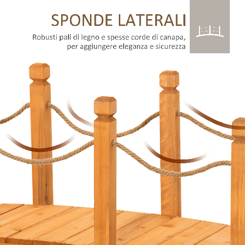 Outsunny-Ponticello-di-Legno-da-Esterni-con-Sponde-in-Canapa-Struttura-in-Legno-d-Abete-150x58x58.5cm-Arancione
