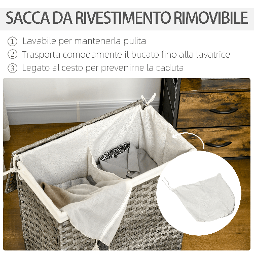 HOMCOM-Cesto-Portabiancheria-a-2-Sezioni-e-Capacita-100L-con-Sacca-Interna-Removibile-56.5x33x61-cm-Grigio