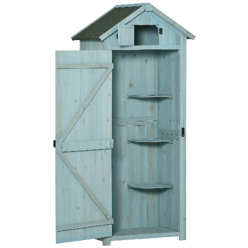 Outsunny-Casetta-da-Giardino-Porta-Attrezzi-in-Legno-con-3-Ripiani-77x54.2x179cm-Blu