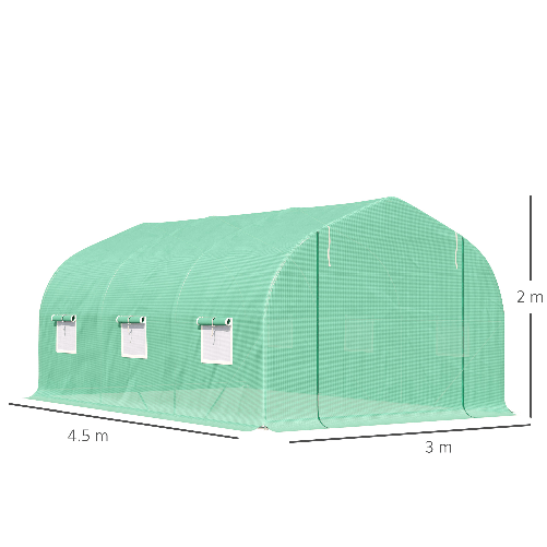 Outsunny-Serra-per-Orto-a-Tunnel-4.5x3x2m-con-Tetto-Spiovente-in-PE-e-Tubi-d-Acciaio-Verde-Scuro