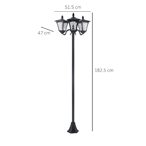 Outsunny-Lampada-da-Giardino-Solare-3-LED-Lampada-da-Terra-Esterno-Classico-IP44-51.5×47×182.5cm