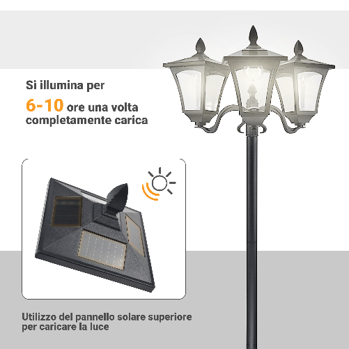 Outsunny-Lampada-da-Giardino-Solare-3-LED-Lampada-da-Terra-Esterno-Classico-IP44-51.5×47×182.5cm