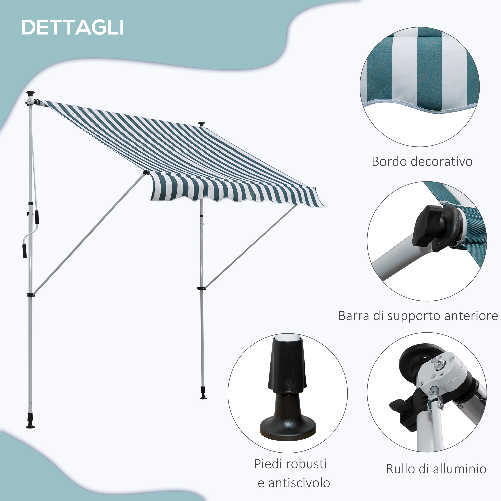 Outsunny-Tenda-da-Sole-da-Esterno-2x1.5m-a-Rullo-con-Manovella-Altezza-e-Angolazione-Regolabile-Bianco-e-Verde