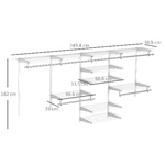 HOMCOM-Organizer-in-Acciaio-Montato-a-Muro-con-9-Ripiani-Regolabili-e-5-Aste-per-Appendere--249.4x38.8x162-cm-Bianco