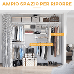 HOMCOM-Organizer-in-Acciaio-Montato-a-Muro-con-9-Ripiani-Regolabili-e-5-Aste-per-Appendere--249.4x38.8x162-cm-Bianco