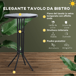 Outsunny-Set-da-Bar-Ristorante-3-Pezzi--2-Sgabelli--40.5x50x82cm--1-Tavolo-Vetro-Temperato--Φ60x102cm--Nero-e-Marrone