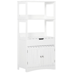 kleankin Mobile Bagno con Mensole, Armadietto e Cassetto in Legno, Bianco,  60x33x122.5cm