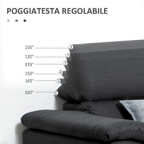 HOMCOM-Divano-Angolare-3-Posti-in-Tessuto-con-Poggiatesta-Regolabili-249.5x162.5x95cm-Grigio-Scuro