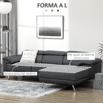 HOMCOM-Divano-Angolare-3-Posti-in-Tessuto-con-Poggiatesta-Regolabili-249.5x162.5x95cm-Grigio-Scuro