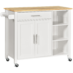 HOMCOM Carrello con Ruote Salvaspazio, Penisola Cucina in Legno Massiccio: 1 Cassetto, 1 Armadietto, 3 Ripiani e 4 Ruote, 107.5x48x89 cm