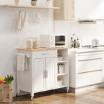 HOMCOM-Carrello-con-Ruote-Salvaspazio-Penisola-Cucina-in-Legno-Massiccio--1-Cassetto-1-Armadietto-3-Ripiani-e-4-Ruote-107.5x48x89-cm