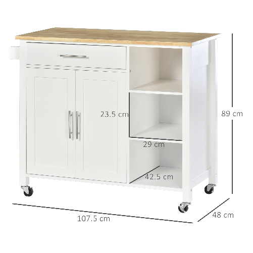 HOMCOM-Carrello-con-Ruote-Salvaspazio-Penisola-Cucina-in-Legno-Massiccio--1-Cassetto-1-Armadietto-3-Ripiani-e-4-Ruote-107.5x48x89-cm