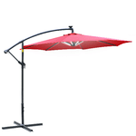 Outsunny Ombrellone da Giardino a Braccio Ø3x2.4  m con Manovella e 8 Strisce LED a Energia Solare, Rosso scuro