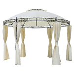 Outsunny Gazebo da Giardino Rotondo con Doppio Tettuccio, Cinghie e Tende, Ø3.5x2.8m, Bianco