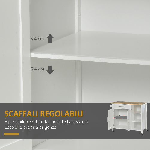 HOMCOM-Carrello-con-Ruote-Salvaspazio-Penisola-Cucina-in-Legno-Massiccio--1-Cassetto-1-Armadietto-3-Ripiani-e-4-Ruote-107.5x48x89-cm