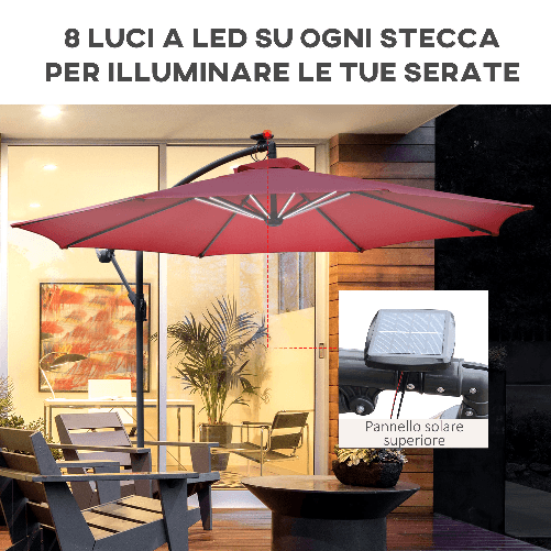 Outsunny-Ombrellone-da-Giardino-a-Braccio-Ø3x2.4--m-con-Manovella-e-8-Strisce-LED-a-Energia-Solare-Rosso-scuro