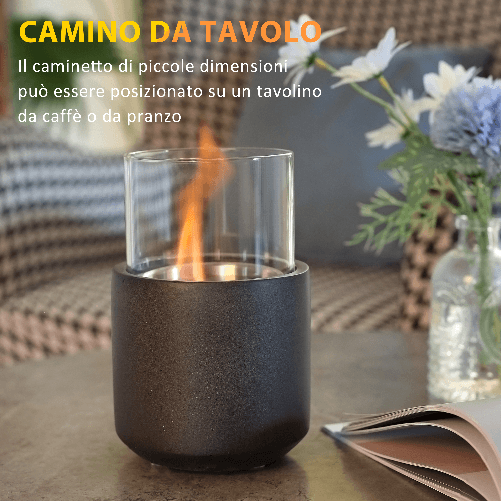 HOMCOM-Camino-a-Bioetanolo-da-Tavolo-con-Serbatoio-da-0.4L-12x12x19cm-Grigio-Scuro
