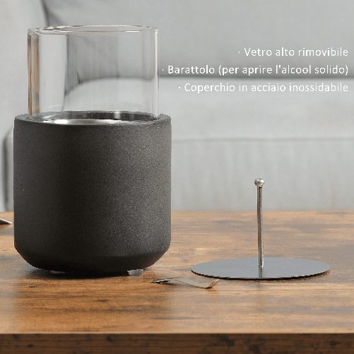 HOMCOM-Camino-a-Bioetanolo-da-Tavolo-con-Serbatoio-da-0.4L-12x12x19cm-Grigio-Scuro