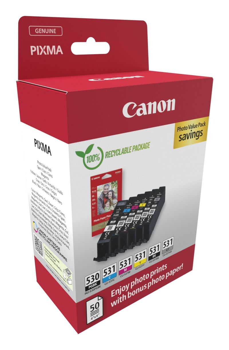 Canon-PGI-530-CLI-531-PVP-cartuccia-d-inchiostro-6-pz-Originale-Nero-Ciano-Grigio-Magenta-Nero-per-foto-Giallo--Canon-PG