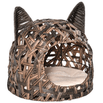 PawHut-Cuccia-per-Gatti-Cesta-per-Gatti-Adulti-fino-4.5kg-Cesta-in-Vimini-Sintetico-a-Forma-di-Gatto-Marrone