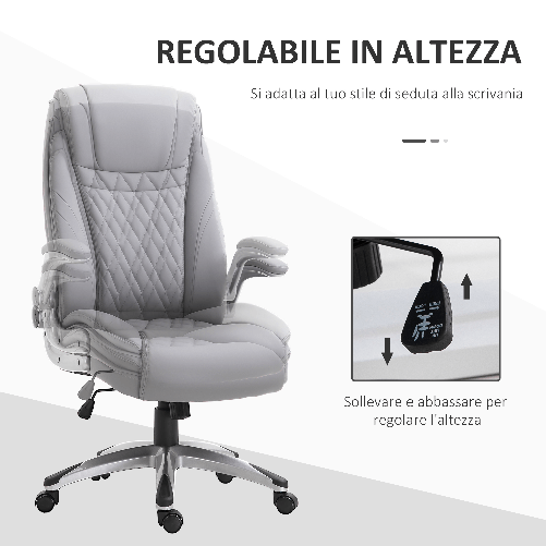 Vinsetto-Sedia-da-Ufficio-Ergonomica-con-Imbottitura-Altezza-Regolabile-e-5-Ruote-69.5x76x113-121-cm-Grigio