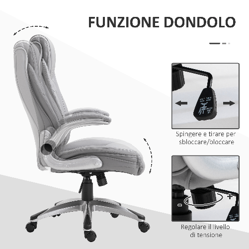 Vinsetto-Sedia-da-Ufficio-Ergonomica-con-Imbottitura-Altezza-Regolabile-e-5-Ruote-69.5x76x113-121-cm-Grigio