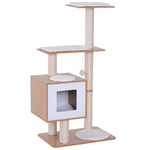 PawHut Tiragraffi Gatto Altezza 120cm con Cuccia Piattaforme e Giochi Sisal, MDF 71.5x49.5x120cm legno, bianco