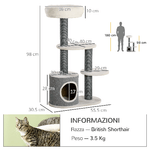 PawHut-Albero-per-Gatti-con-Lettino-Casetta-e-Tiragraffi-55.5x30.5x98-cm-Bianco