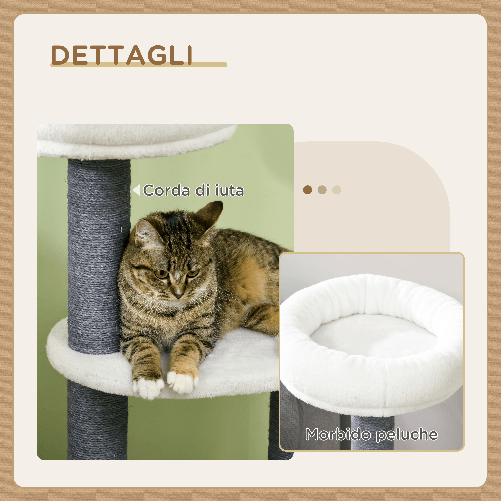 PawHut-Albero-per-Gatti-con-Lettino-Casetta-e-Tiragraffi-55.5x30.5x98-cm-Bianco