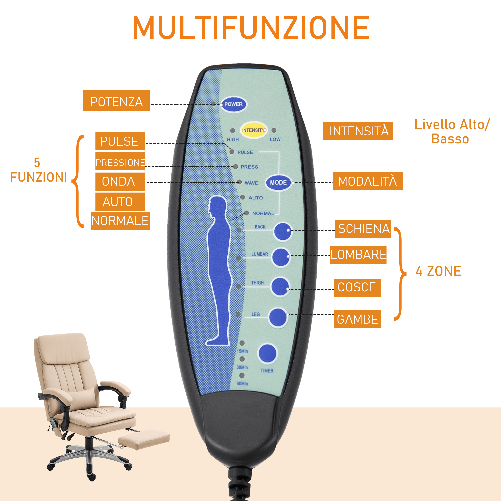 Vinsetto-Poltrona-Massaggiante-da-Ufficio-Altezza-Regolabile-e-Reclinabile-in-Similpelle-67x69x106.5-114.5cm-Beige