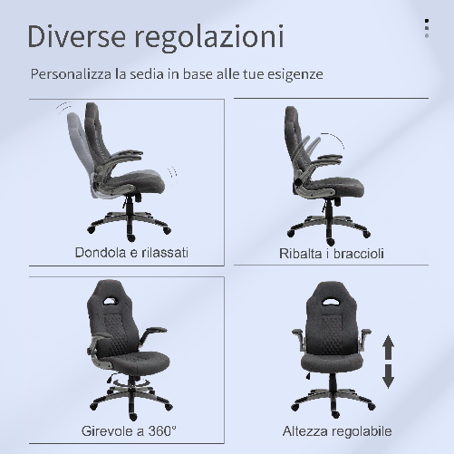 Vinsetto-Sedia-da-Ufficio-con-Funzione-Dondolio-Ergonomica-e-Girevole-Sedia-da-Scrivania-in-Tessuto-Grigio-70.5x70x113-121cm