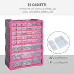 DURHAND-Cassettiera-in-Plastica-Portaminuterie-con-39-Cassetti-Trasparenti-Montaggio-a-Muro-o-a-Terra-38x16x47.5cm-Rosa