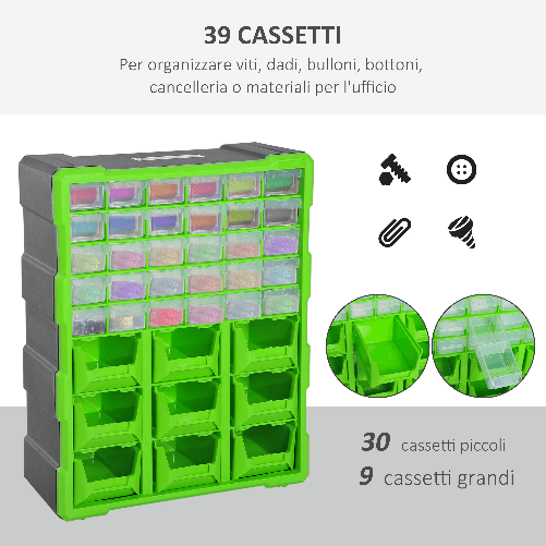 DURHAND-Cassettiera-Box-per-Accessori-Minuteria-Verde-38x16x47.5cm