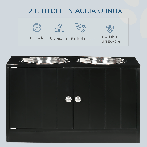 PawHut-Ciotola-per-Cani-Rialzata-con-Vano-Contenitore-2-Ciotole-in-Acciaio-Inox-Rimovibili-60x30x35.5cm-Nero