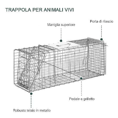 Outsunny-Gabbia-Trappola-per-Animali-Vivi-Pieghevole-in-Acciaio-81x26x34.5cm-Argento