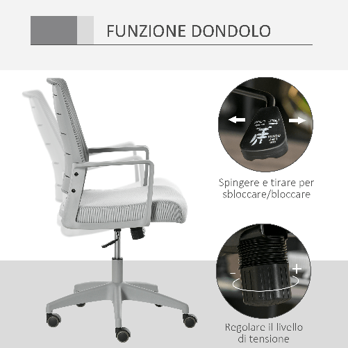 Vinsetto-Sedia-da-Ufficio-Ergonomica-Girevole-con-Altezza-Regolabile-Ruote-e-Braccioli-59x61x95.5-105cm-Grigio