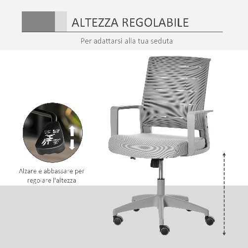 Vinsetto-Sedia-da-Ufficio-Ergonomica-Girevole-con-Altezza-Regolabile-Ruote-e-Braccioli-59x61x95.5-105cm-Grigio