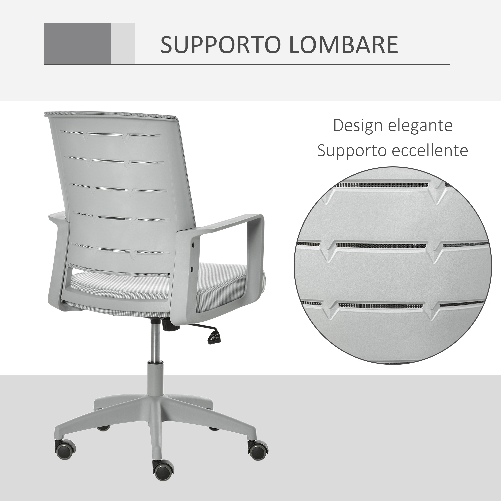 Vinsetto-Sedia-da-Ufficio-Ergonomica-Girevole-con-Altezza-Regolabile-Ruote-e-Braccioli-59x61x95.5-105cm-Grigio