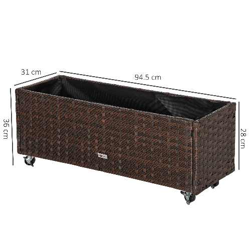 Outsunny-Fioriera-Rialzata-in-Rattan-sintetico-con-4-Ruote-Bloccabili-94.5x31x36cm-Grigio