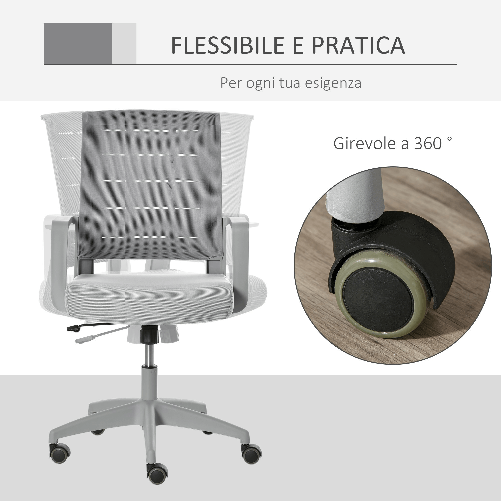 Vinsetto-Sedia-da-Ufficio-Ergonomica-Girevole-con-Altezza-Regolabile-Ruote-e-Braccioli-59x61x95.5-105cm-Grigio