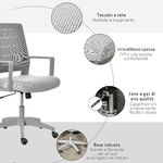 Vinsetto-Sedia-da-Ufficio-Ergonomica-Girevole-con-Altezza-Regolabile-Ruote-e-Braccioli-59x61x95.5-105cm-Grigio