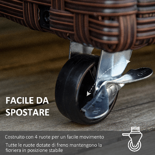 Outsunny-Fioriera-Rialzata-in-Rattan-sintetico-con-4-Ruote-Bloccabili-94.5x31x36cm-Grigio